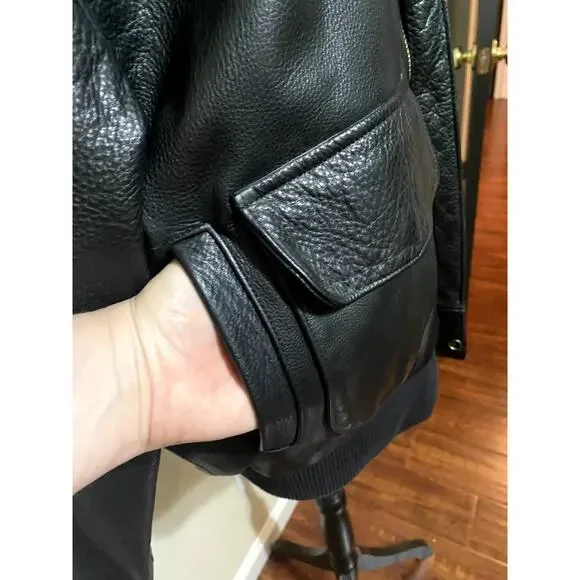 Game Sportswear Bomber Jacket Mens Medium Black Premium Leather FLAW